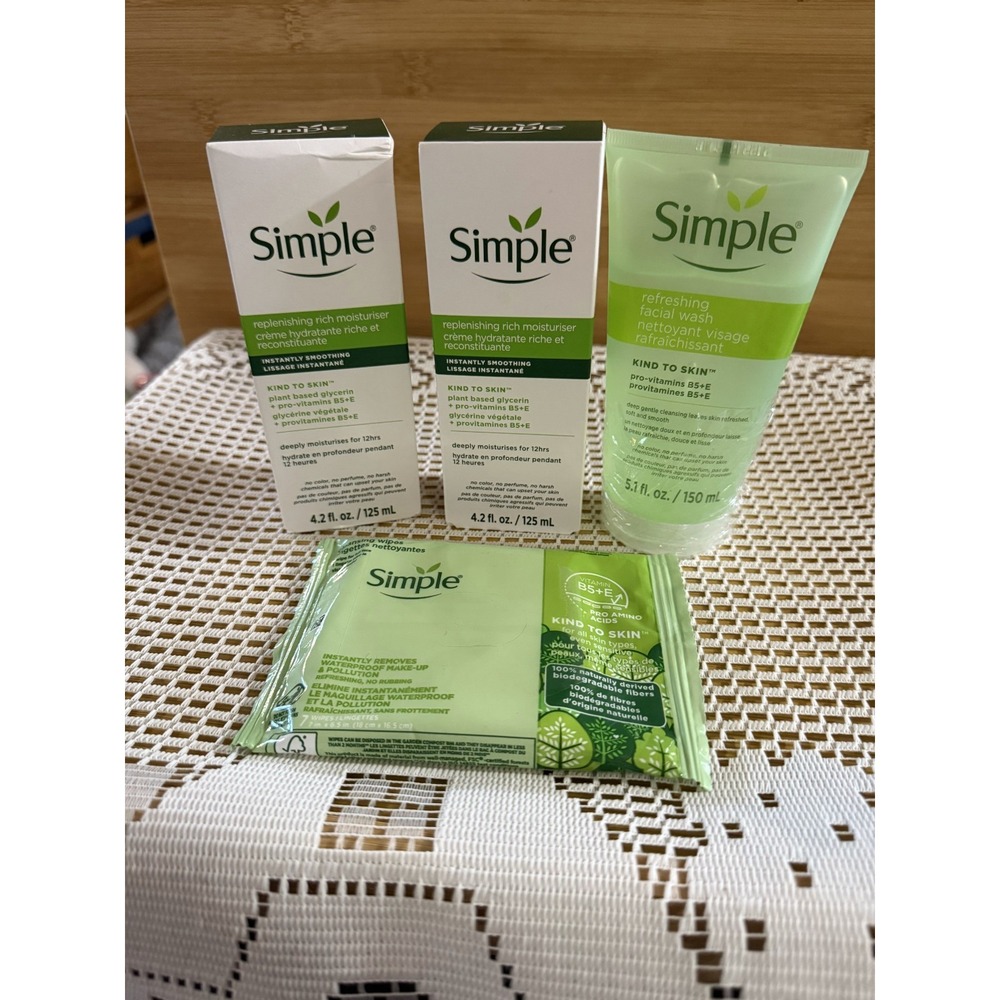 Simple Kind to Skin Cleansing Wipes, Facial Wash & Moisturiser - Set of 4